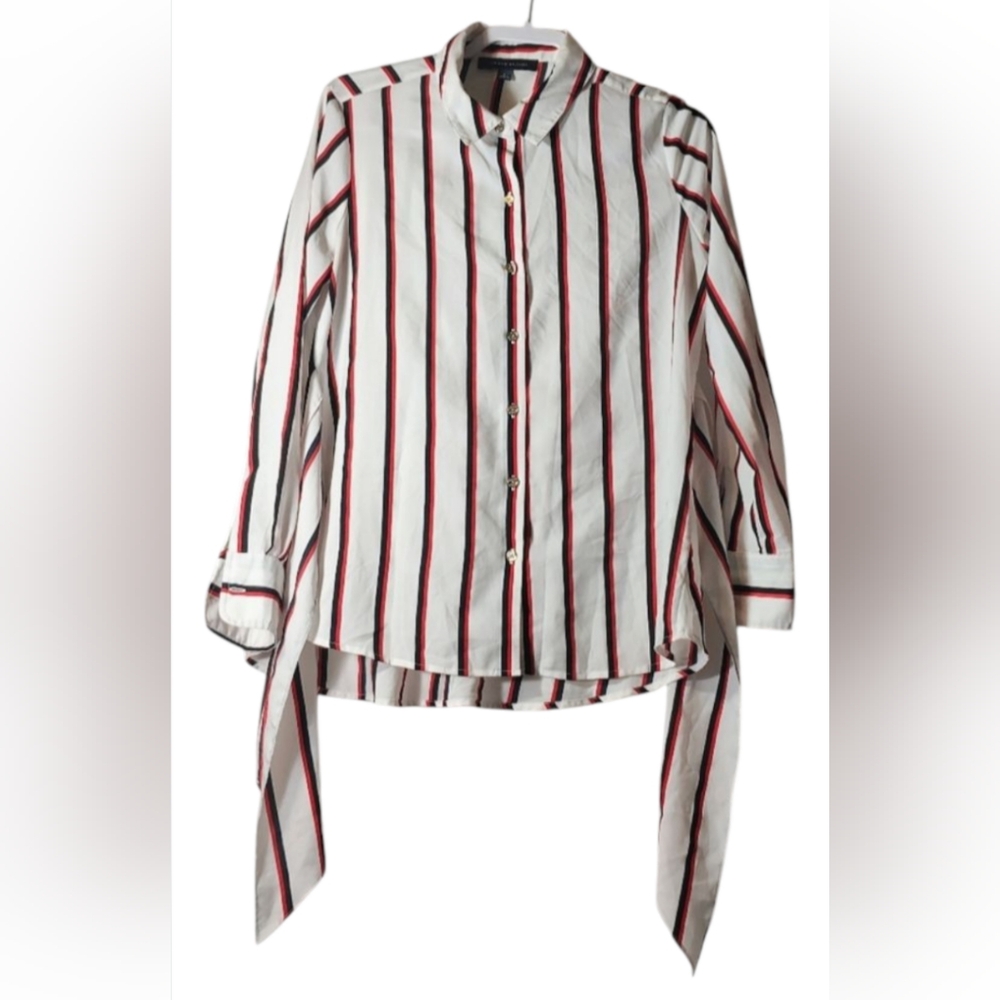 Tommy Hilfiger White and Red Striped Button Down Shirt
